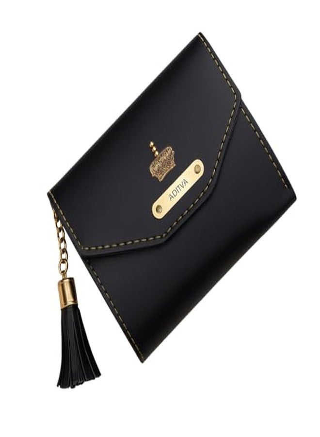 CELED Personalized Women’s Leather Clutch | Custom Name Engraved Purse with Tassel (Black) - Image 2